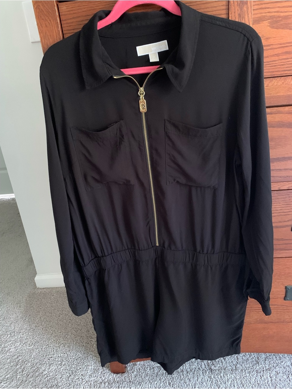 Michael Kors Black Long-Sleeve Zip Front romper